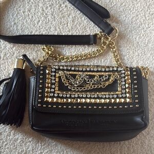 Victoria's Secret Black and Gold Crossbody with Studded Flap